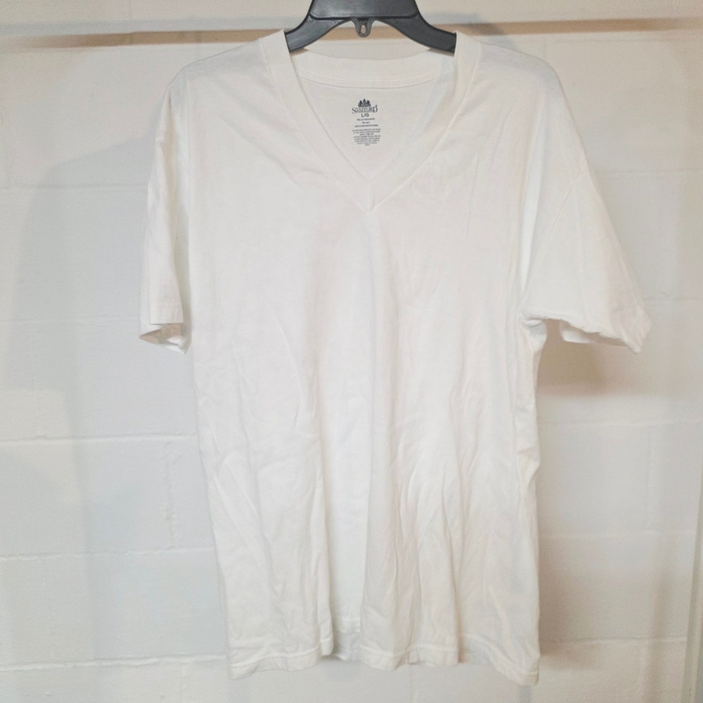Stafford Mens White 100% Cotton Short Sleeve V-Neck T-Shirt Undershirt Large